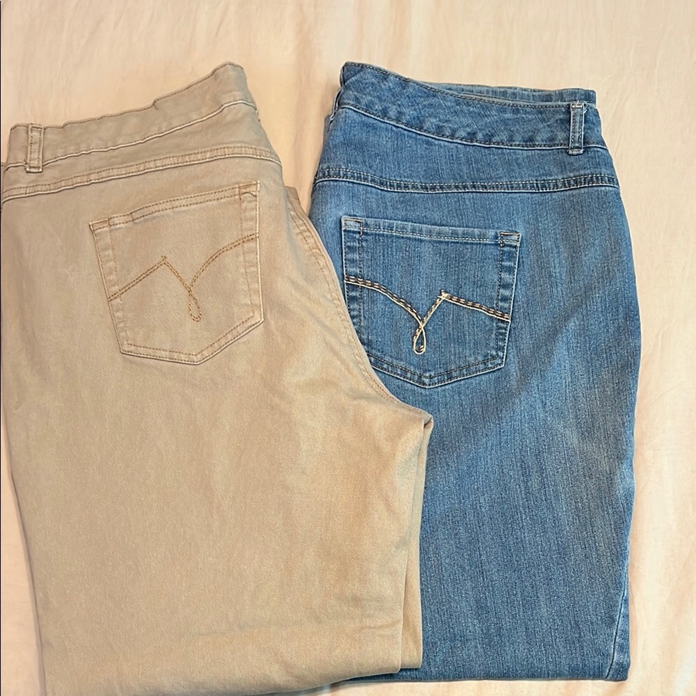 Just My Size Women's Straight Leg Jeans in Blue and Beige